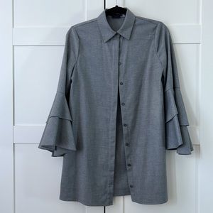 Alice + Olivia Classics Grey Button Down Shirt with tiered bell sleeves